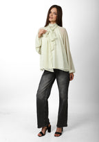 Elegant Polka Neck-Tie Blouse -Butter Yellow