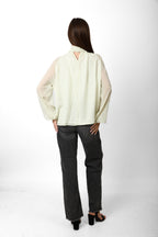 Elegant Polka Neck-Tie Blouse -Butter Yellow