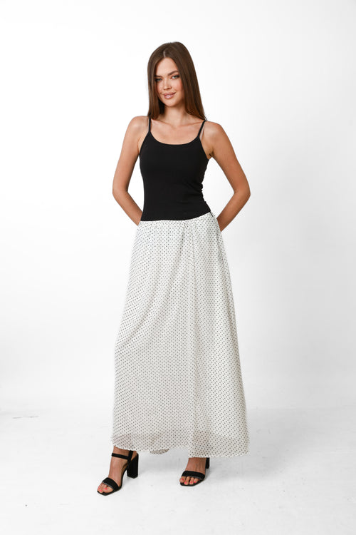 MIDI POLKA DOTS SKIRT - WHITE