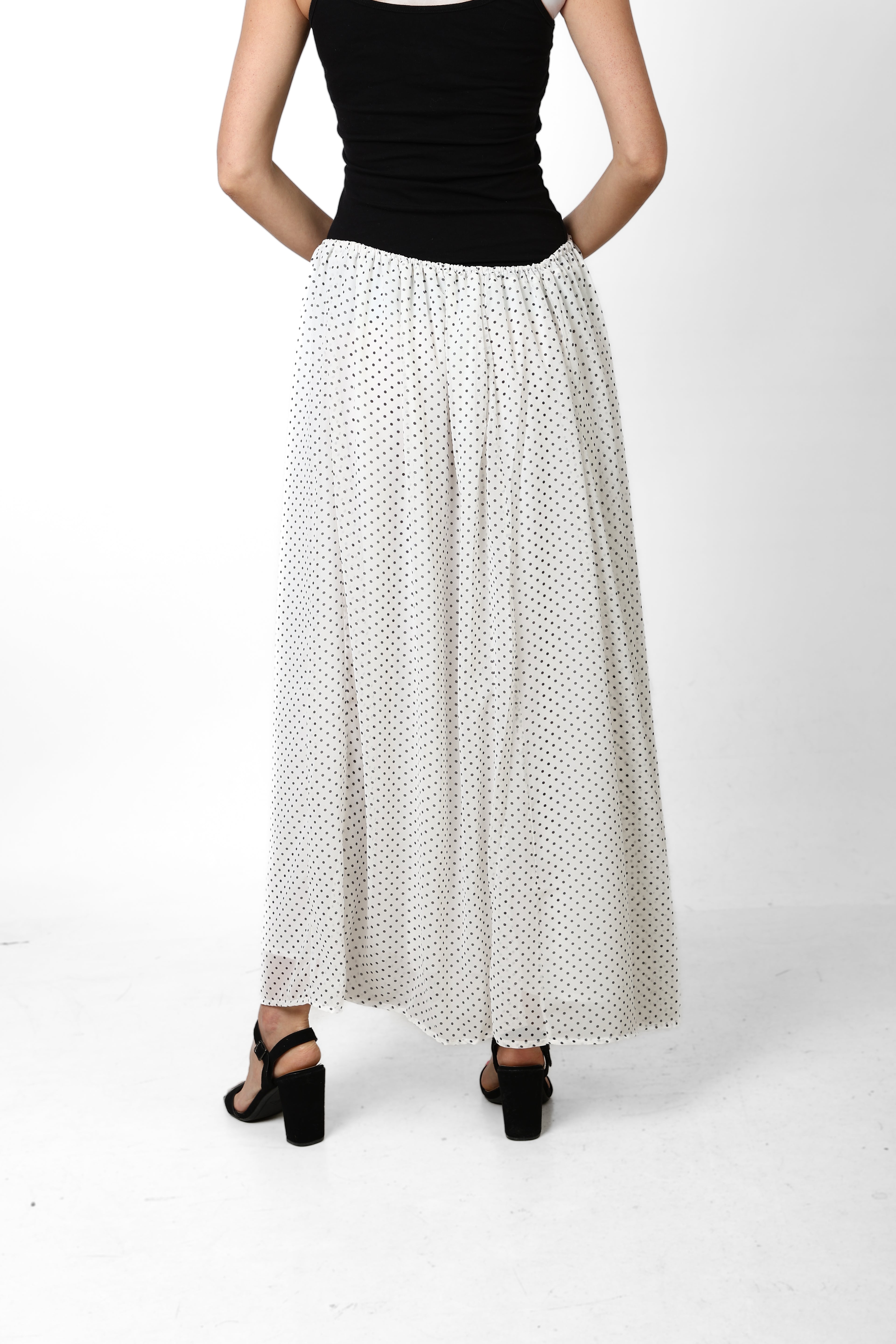 MIDI POLKA DOTS SKIRT - WHITE