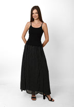 Grace Polka Maxi Skirt - Black