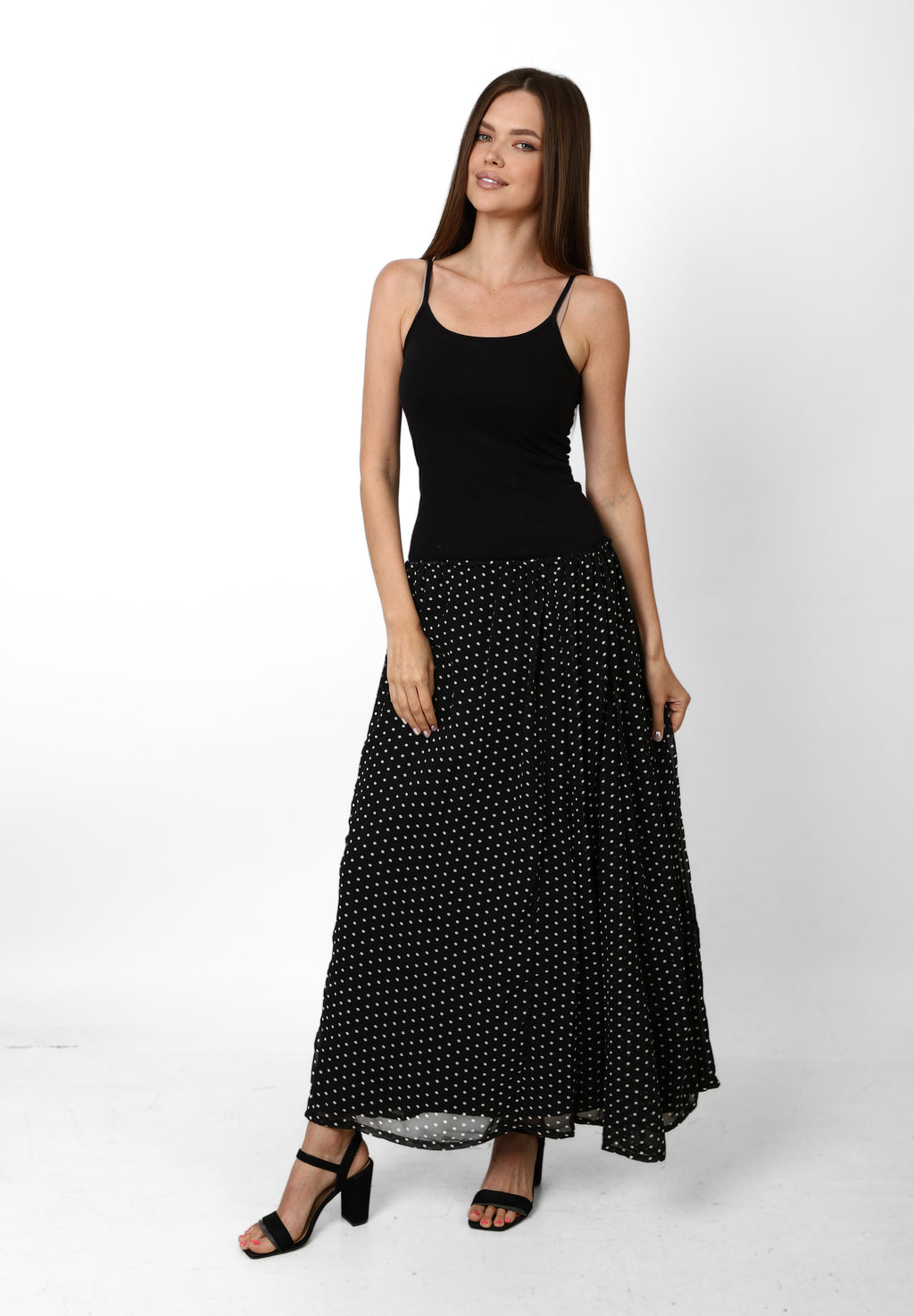 Grace Polka Maxi Skirt - Black