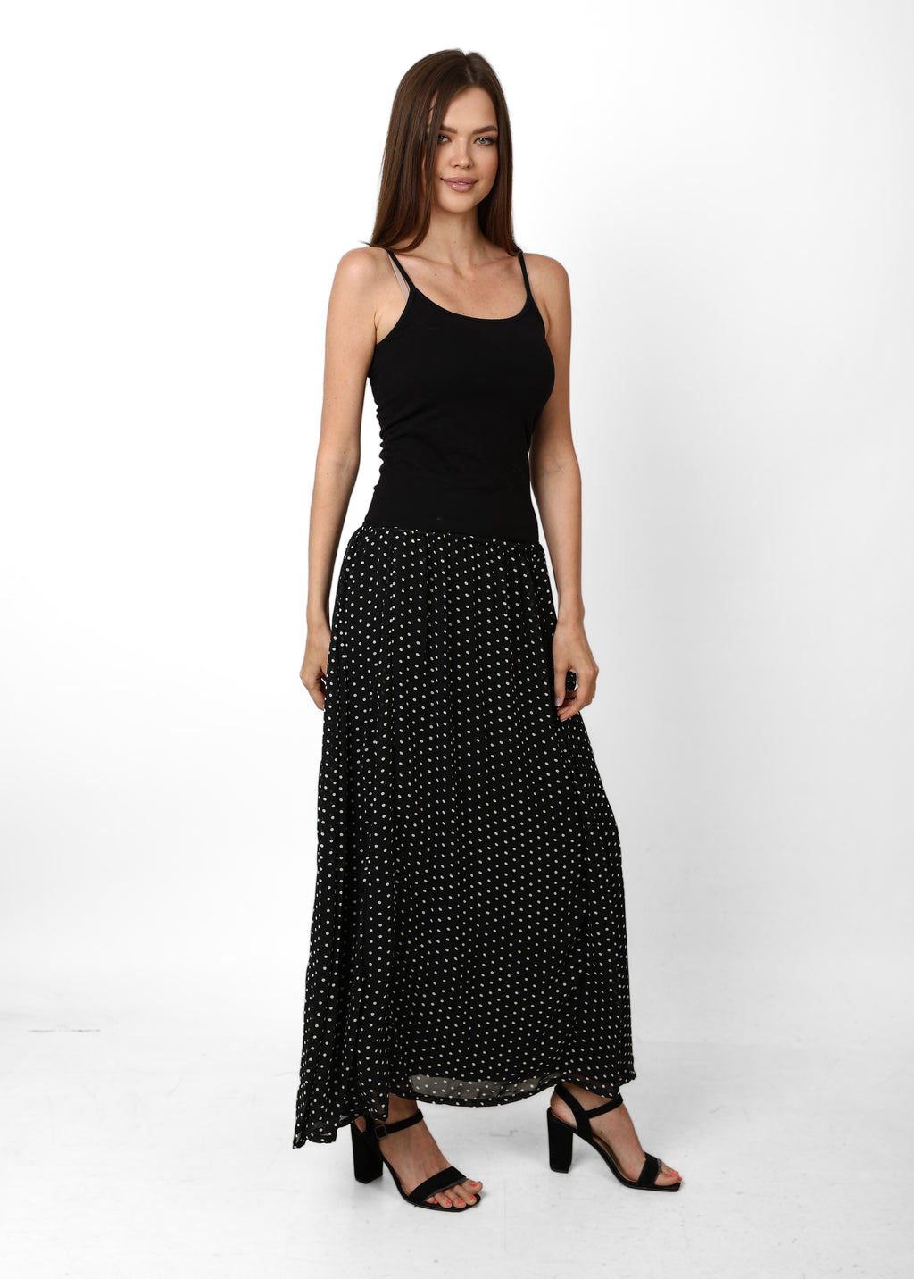 Grace Polka Maxi Skirt - Black