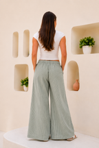 Oxford Mint Green Stripe Wide-Leg Trousers