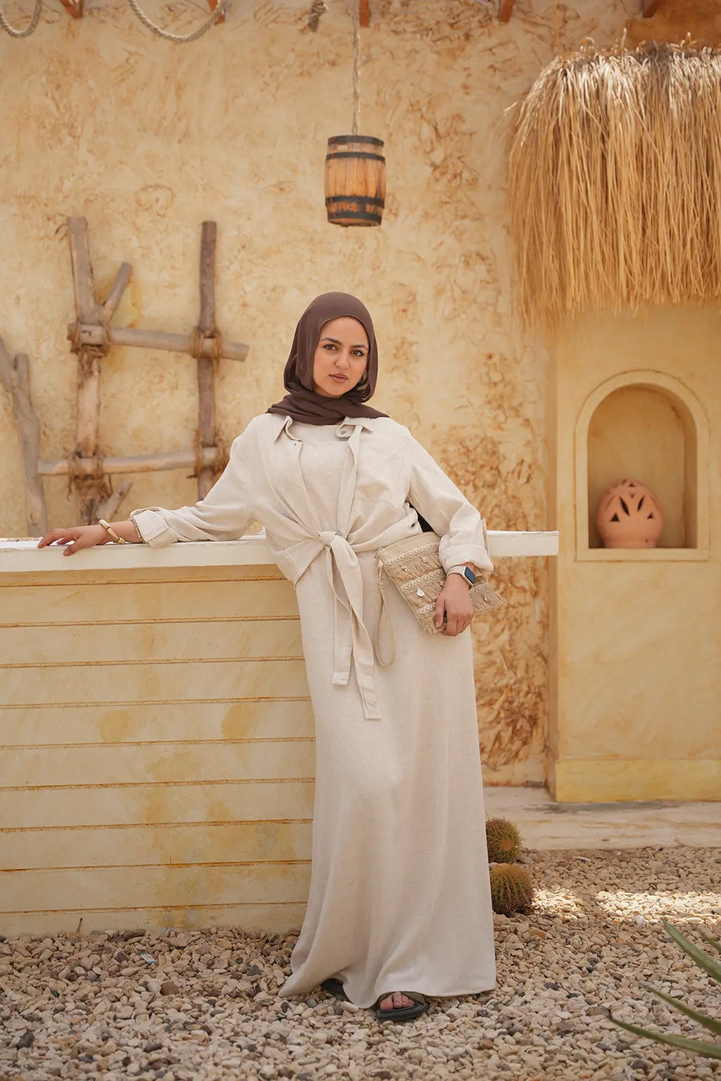 Linen Maxi Amalfi Dress with matching Capri Shirt - Desert Sand