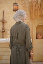 Linen Maxi Amalfi Dress with matching Capri Shirt - Olive Grove