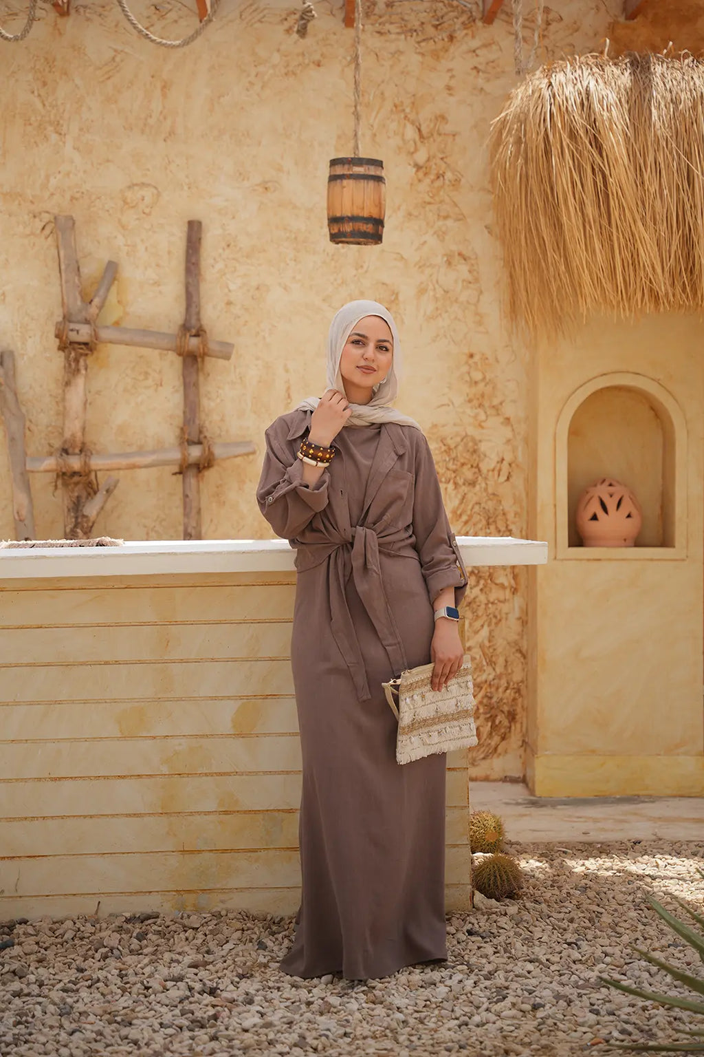Linen Maxi Amalfi Dress with matching Capri Shirt - Café Mocha