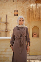 Linen Maxi Amalfi Dress with matching Capri Shirt - Café Mocha