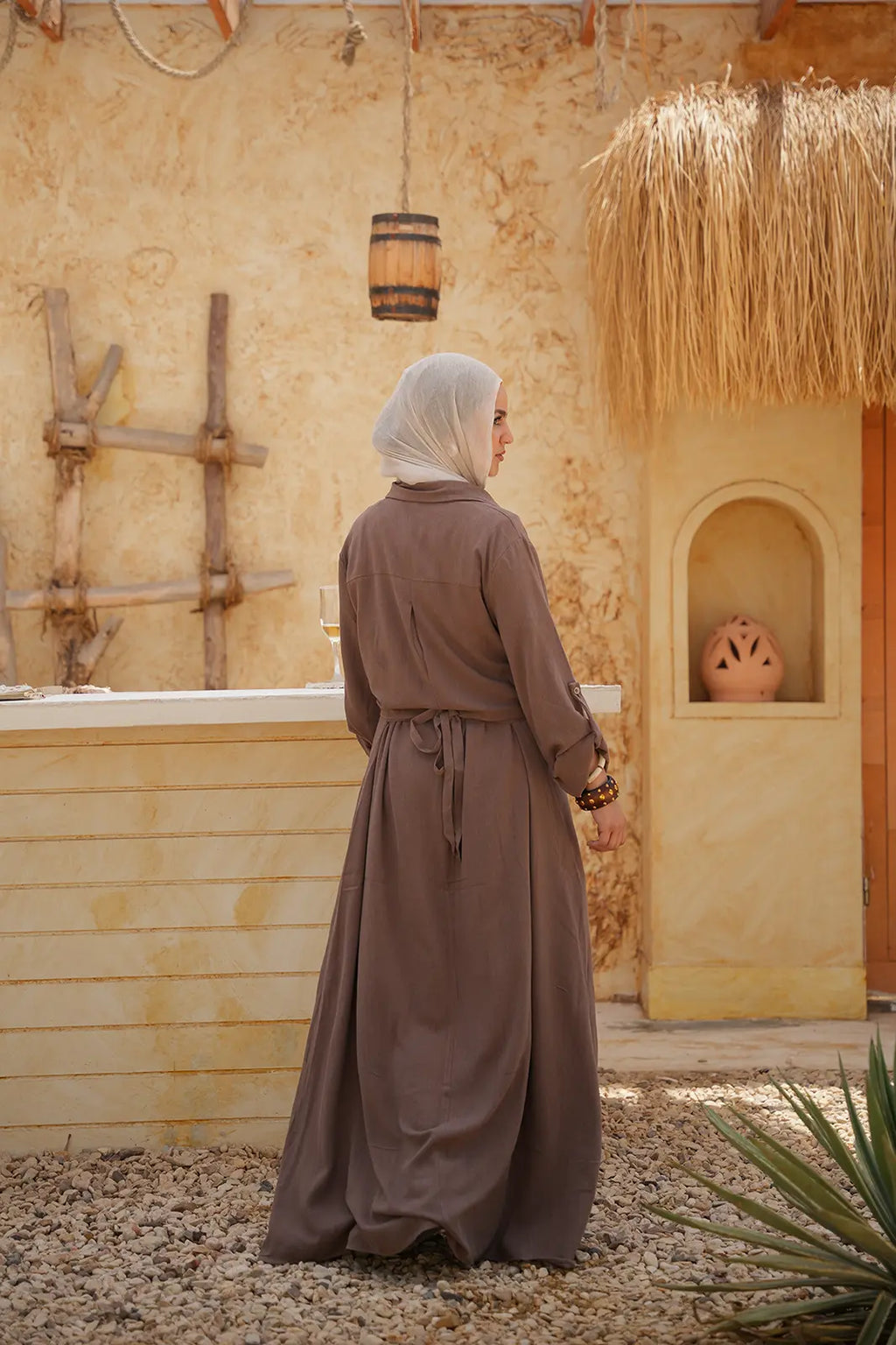 Linen Maxi Amalfi Dress with matching Capri Shirt - Café Mocha