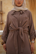 Linen Maxi Amalfi Dress with matching Capri Shirt - Café Mocha