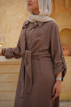 Linen Maxi Amalfi Dress with matching Capri Shirt - Café Mocha