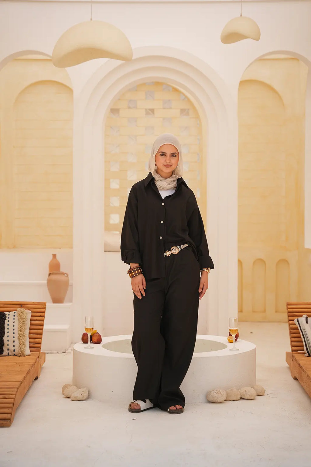 Luminea™ Lyocell Shirt & Wide-Leg Trouser Set - Black