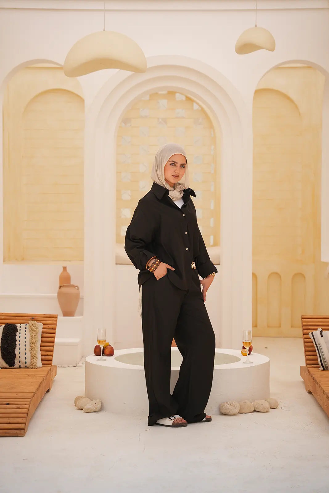 Luminea™ Lyocell Shirt & Wide-Leg Trouser Set - Black