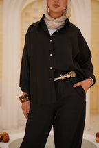 Luminea™ Lyocell Shirt & Wide-Leg Trouser Set - Black