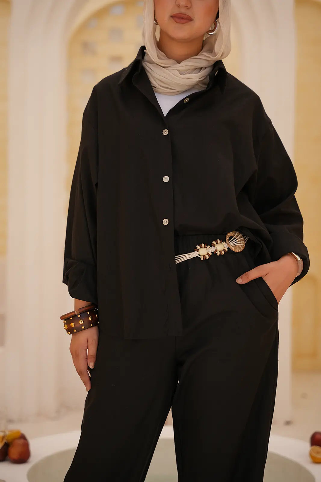 Luminea™ Lyocell Shirt & Wide-Leg Trouser Set - Black