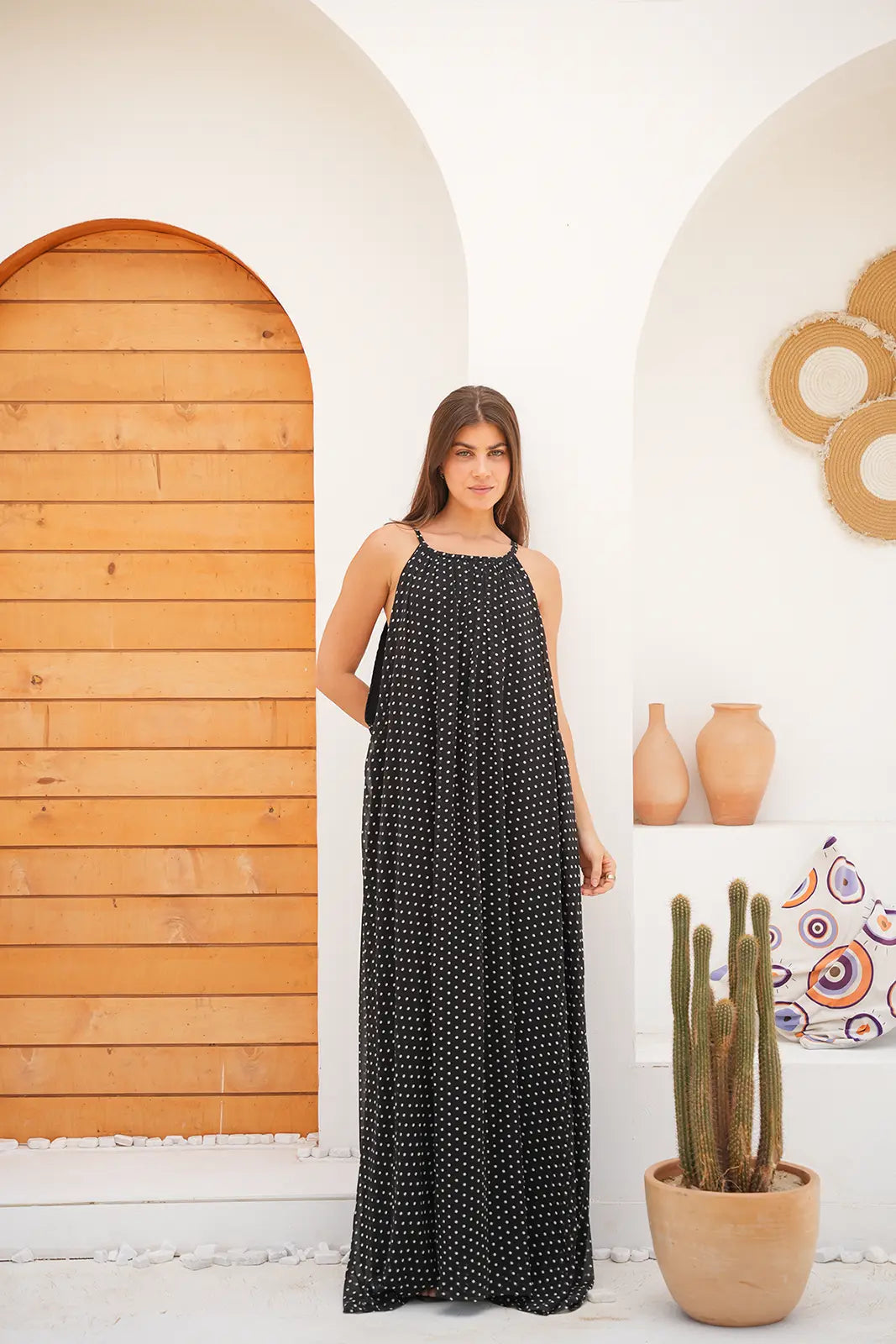 Luminea Parisian Polka Dot Maxi Dress - BLACK