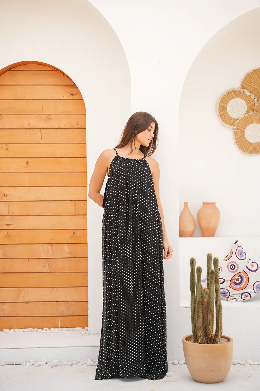Luminea Parisian Polka Dot Maxi Dress - BLACK