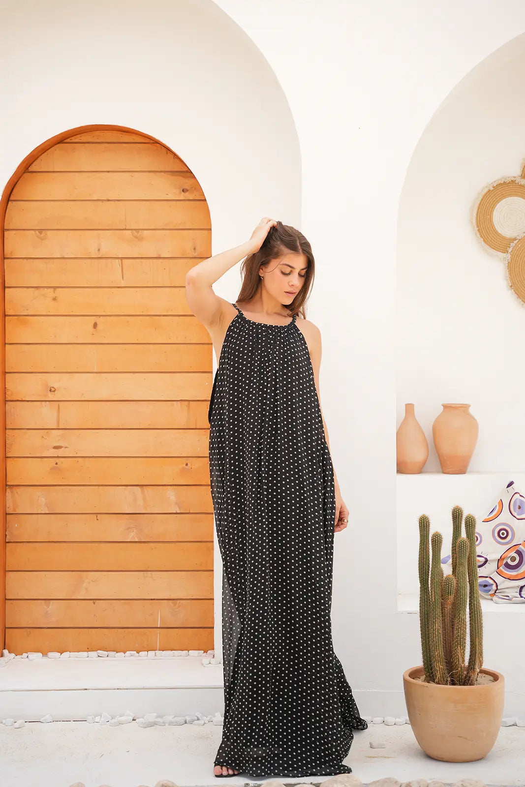 Luminea Parisian Polka Dot Maxi Dress - BLACK