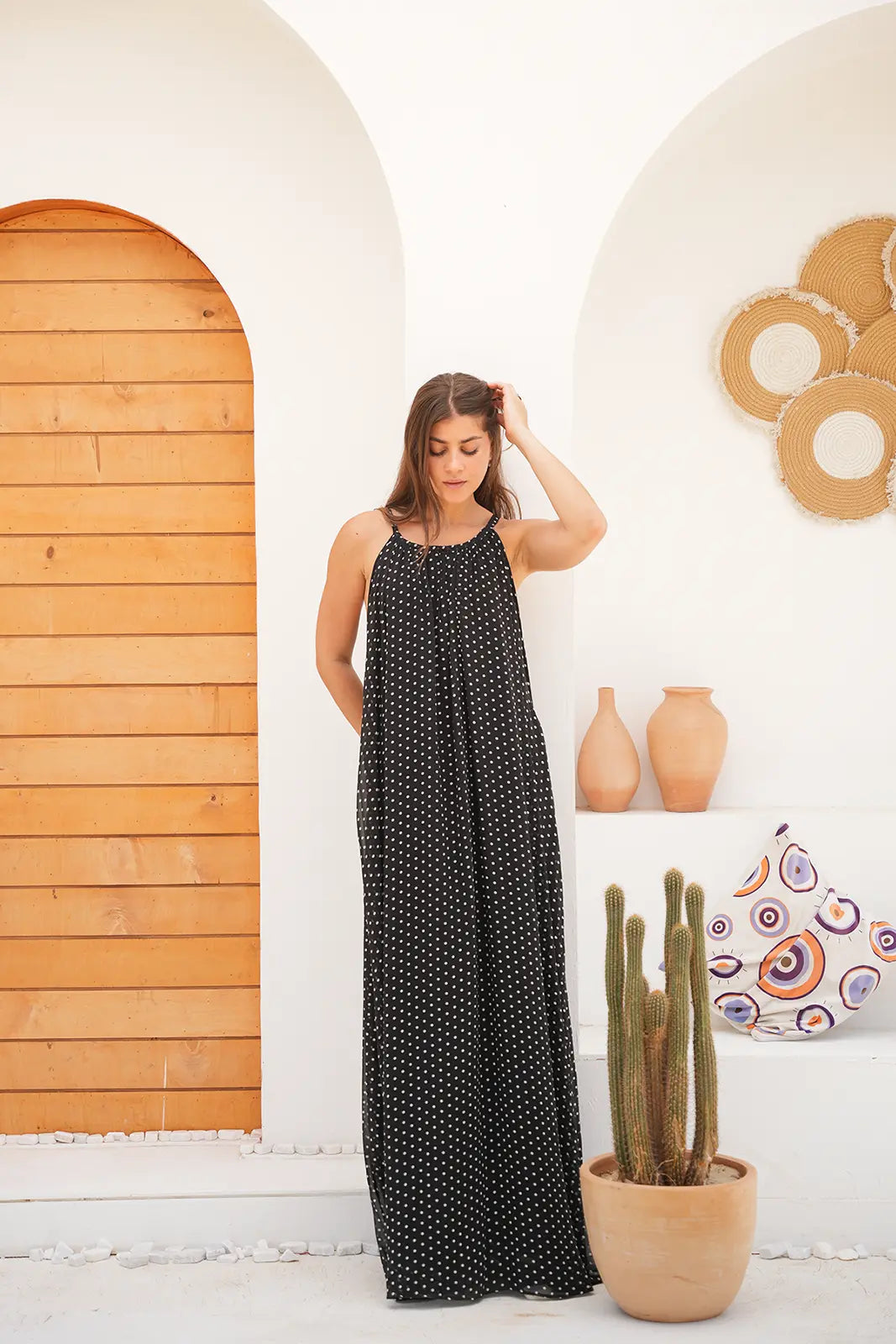 Luminea Parisian Polka Dot Maxi Dress - BLACK