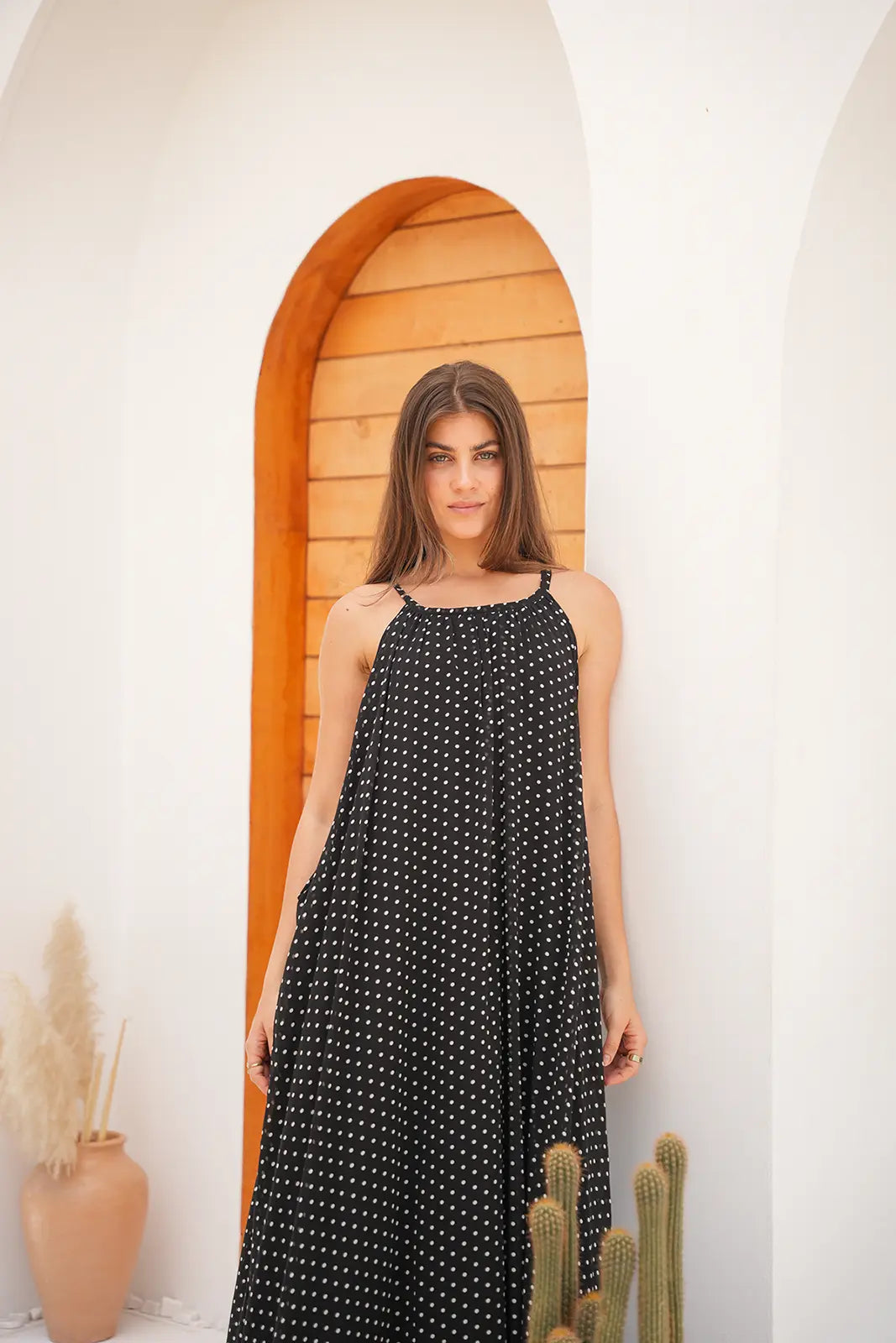 Luminea Parisian Polka Dot Maxi Dress - BLACK