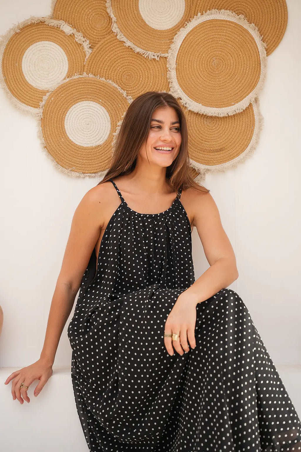 Luminea Parisian Polka Dot Maxi Dress - BLACK