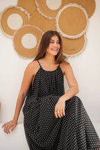 Luminea Parisian Polka Dot Maxi Dress - BLACK