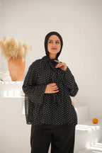 Elegant Polka Neck-Tie Blouse - Black