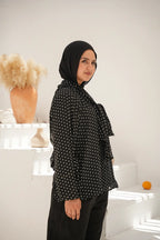 Elegant Polka Neck-Tie Blouse - Black