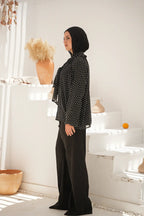 Elegant Polka Neck-Tie Blouse - Black
