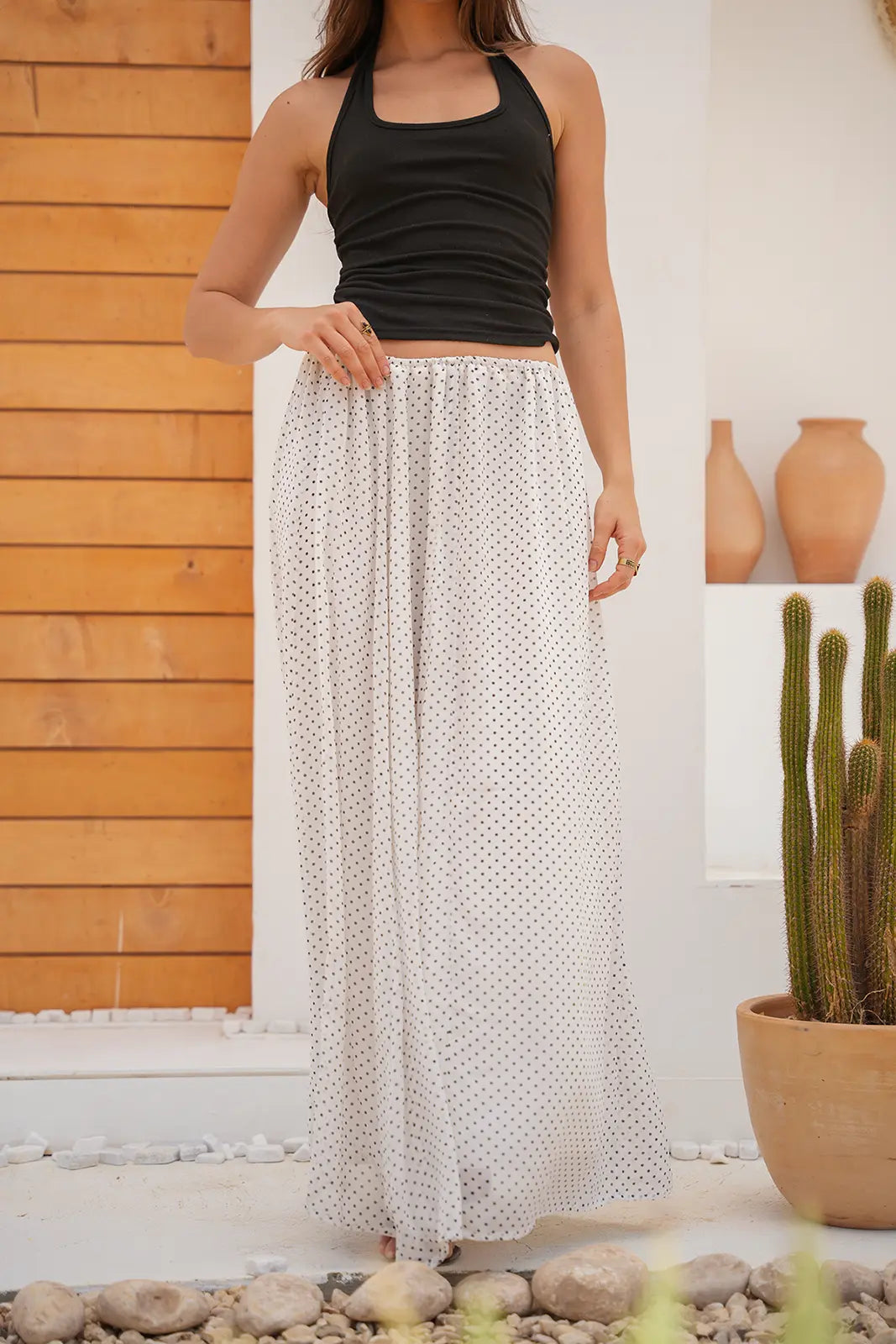Grace Polka Maxi Skirt - WHITE