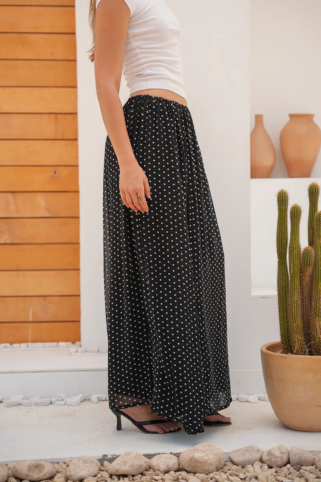 Grace Polka Maxi Skirt - Black