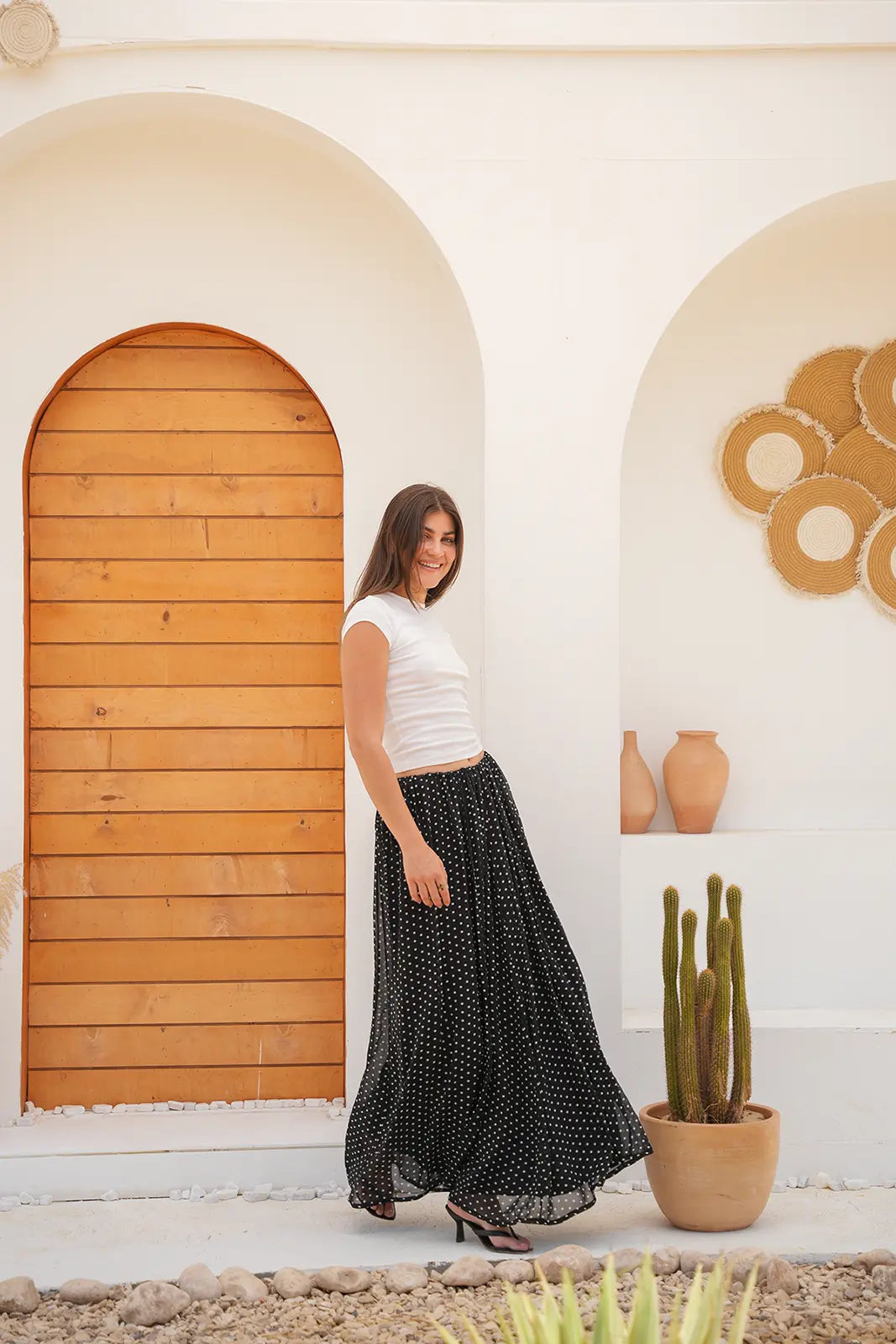 Grace Polka Maxi Skirt - Black