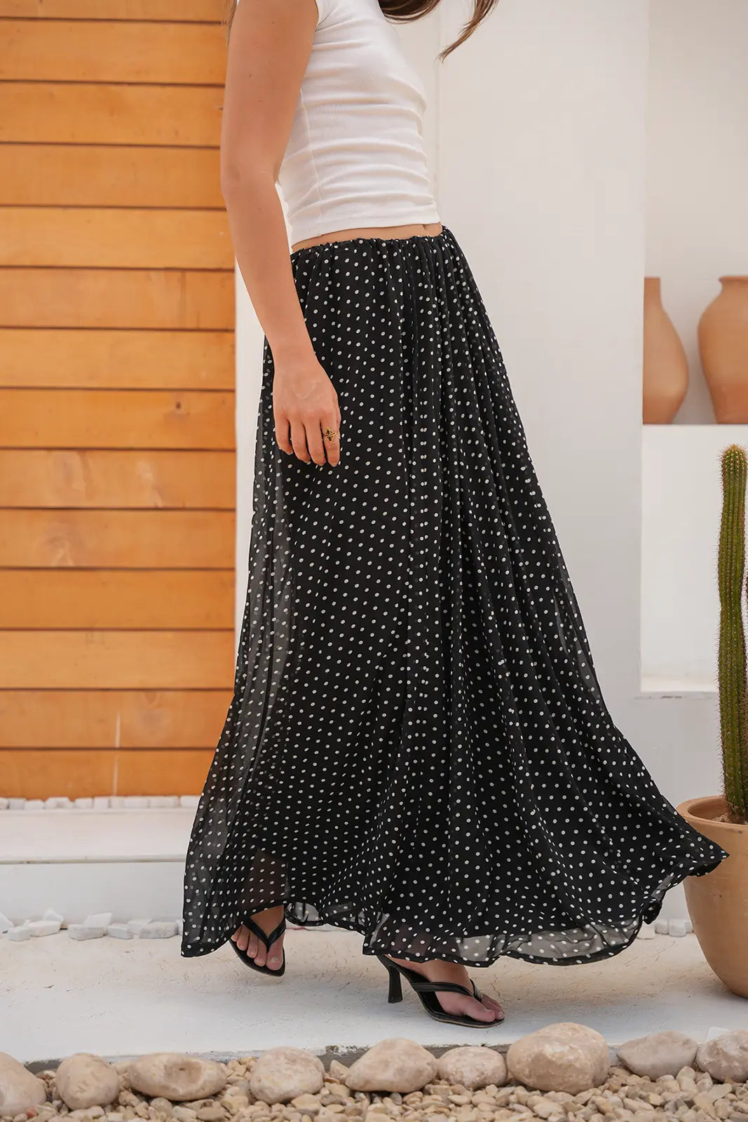 Grace Polka Maxi Skirt - Black