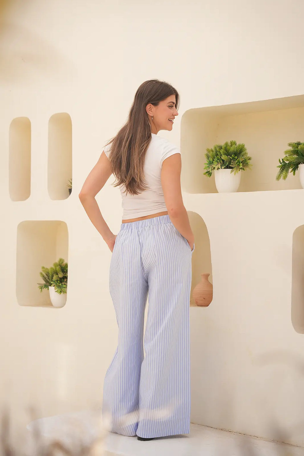 Oxford Baby Blue Stripe Wide-Leg Trousers