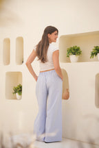 Oxford Baby Blue Stripe Wide-Leg Trousers