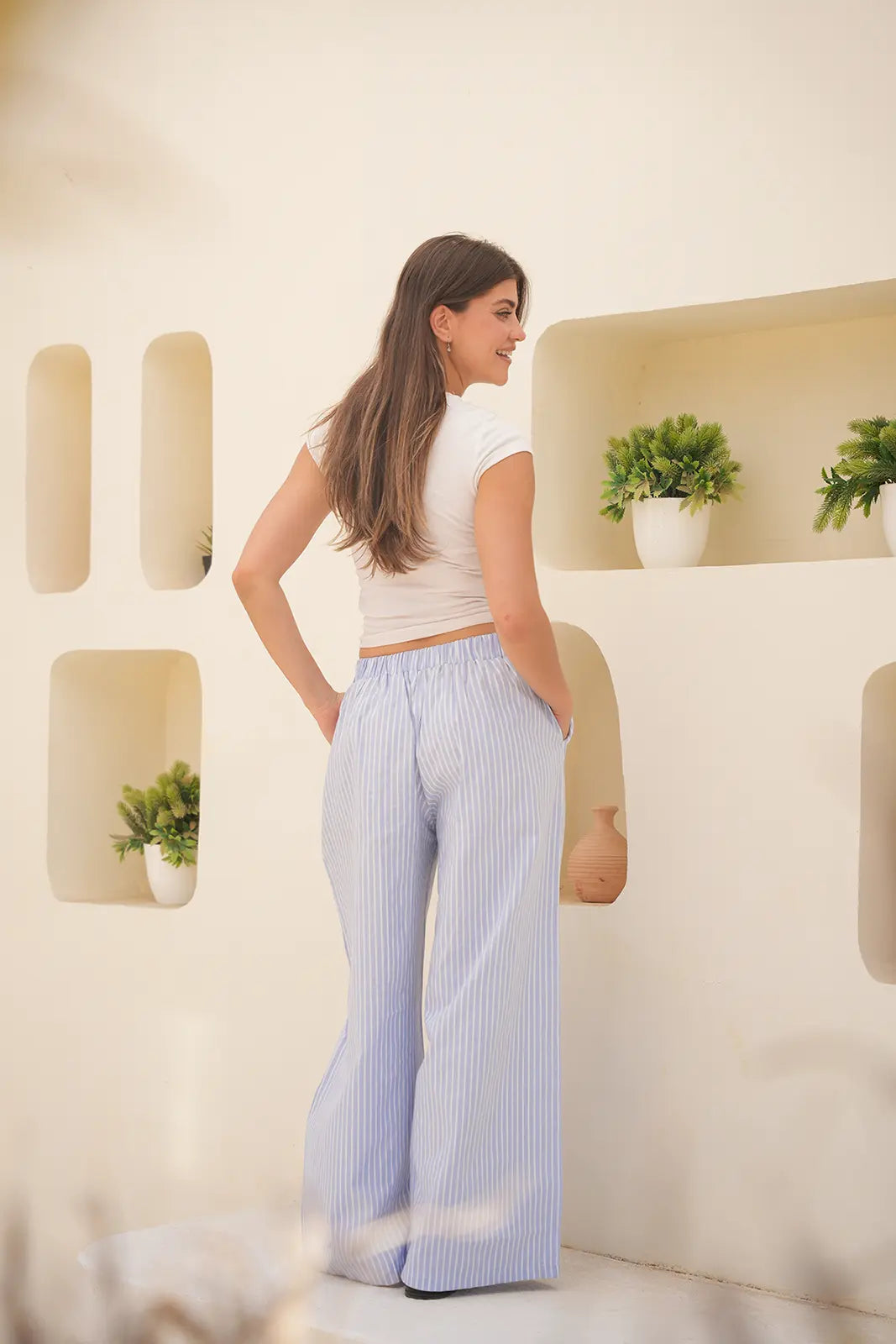 Oxford Baby Blue Stripe Wide-Leg Trousers