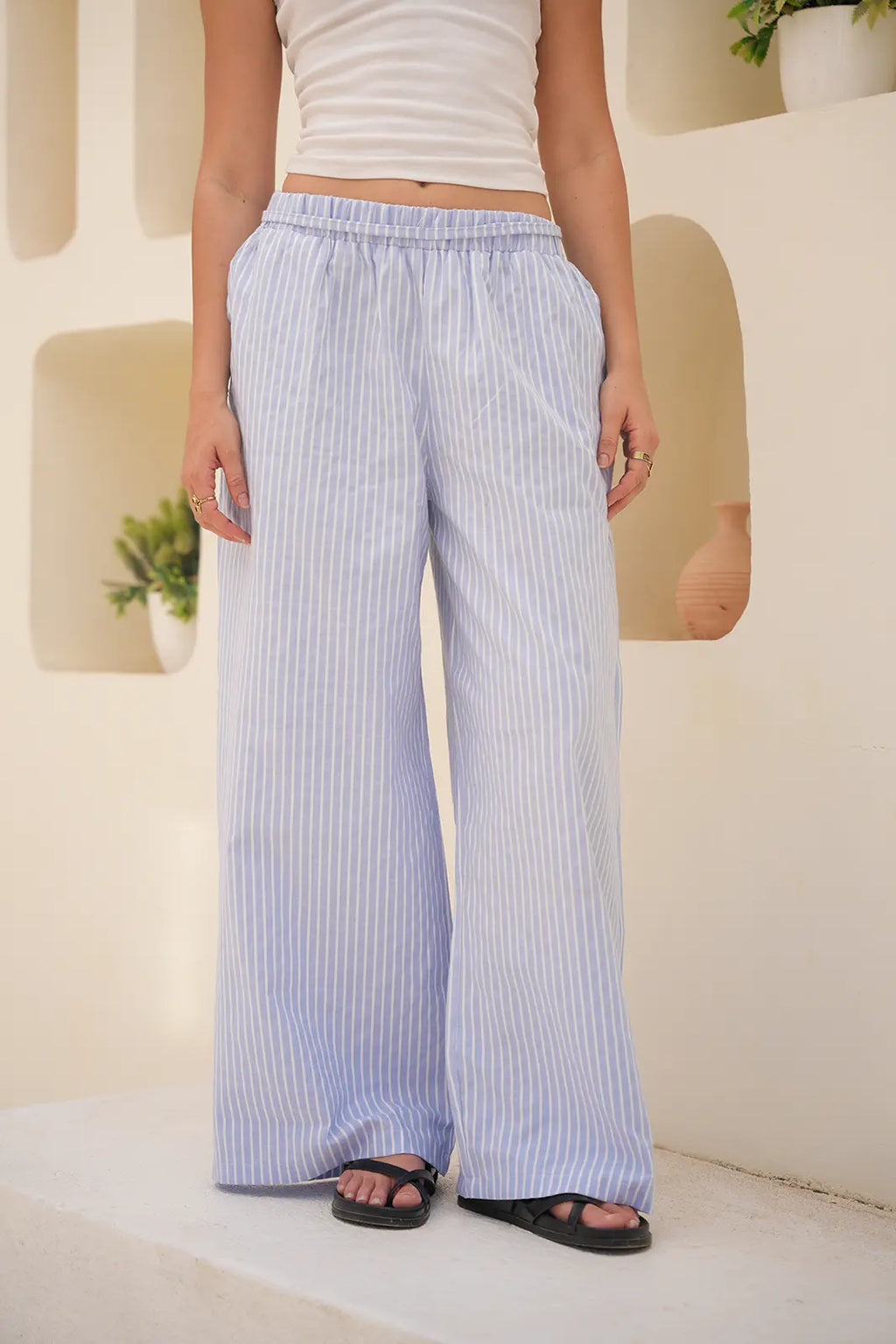Oxford Baby Blue Stripe Wide-Leg Trousers