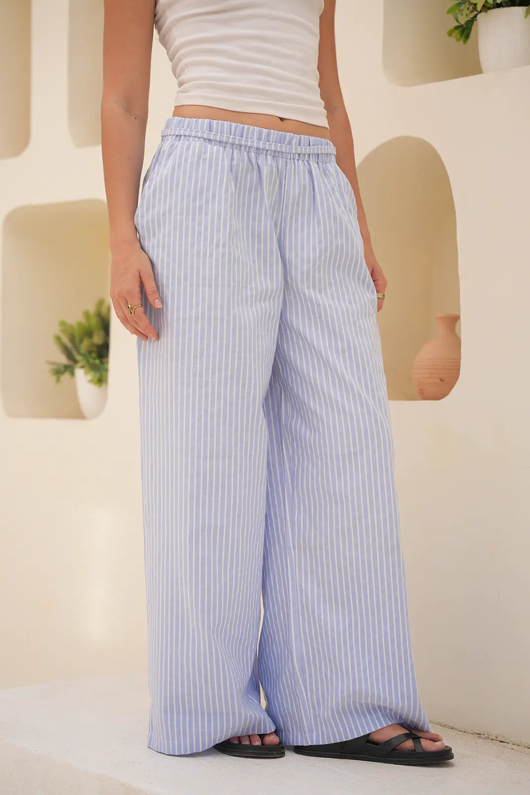 Oxford Baby Blue Stripe Wide-Leg Trousers