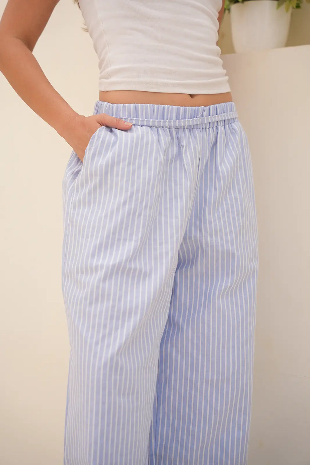 Oxford Baby Blue Stripe Wide-Leg Trousers