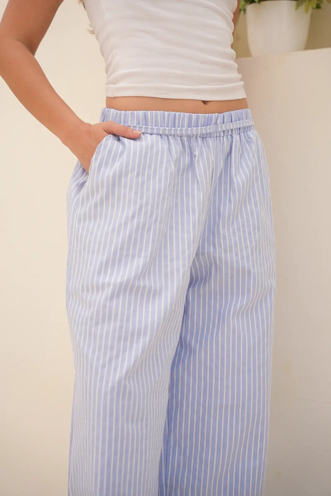 Oxford Baby Blue Stripe Wide-Leg Trousers