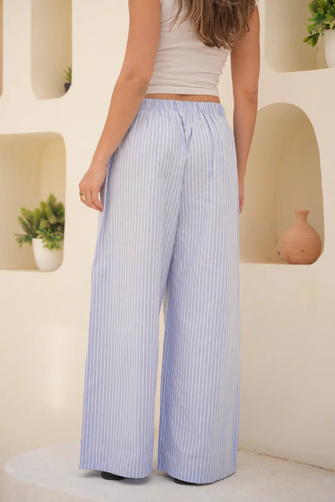 Oxford Baby Blue Stripe Wide-Leg Trousers