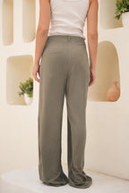 Tailored Linen Set Buttoned Waistcoat & Wide-Leg Trousers - Olive Green