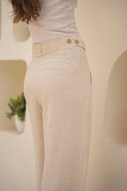 Tailored Linen Set Buttoned Waistcoat & Wide-Leg Trousers - Desert Sand