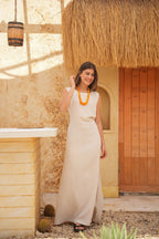 Linen Maxi Amalfi Dress with matching Capri Shirt - Desert Sand