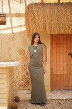 Linen Maxi Amalfi Dress with matching Capri Shirt - Olive Grove