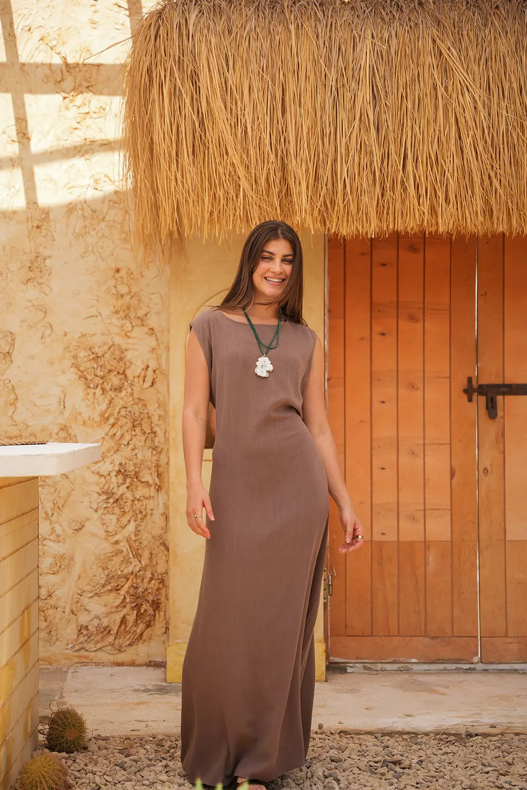 Luminea Amalfi Linen Blend Maxi Dress - Café Mocha