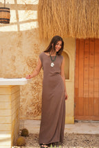 Luminea Amalfi Linen Blend Maxi Dress - Café Mocha