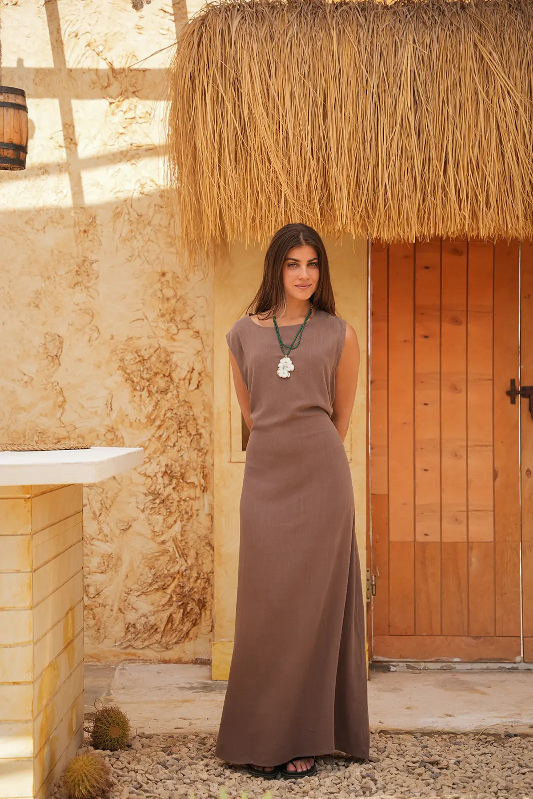 Luminea Amalfi Linen Blend Maxi Dress - Café Mocha