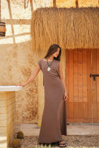 Linen Maxi Amalfi Dress with matching Capri Shirt - Café Mocha