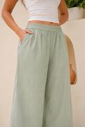 Oxford Mint Green Stripe Wide-Leg Trousers